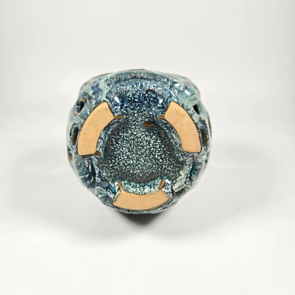 Beautiful‎ Chiminea Handmade Iridescent Glazed Ceramic Candle Holder blue green